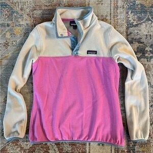 Patagonia Pink and Beige Fleece Pullover Women’s Snap Pullover Size Small